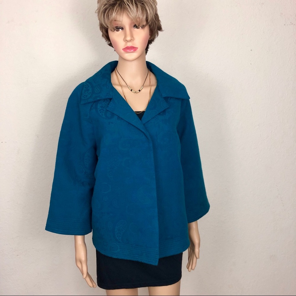 LAURA ASHLEY SIZE LARGE TEAL LINED JACKET TEXTURED